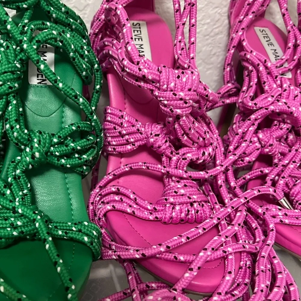 Hot pink lace up tie ankle cuff rope madden heels